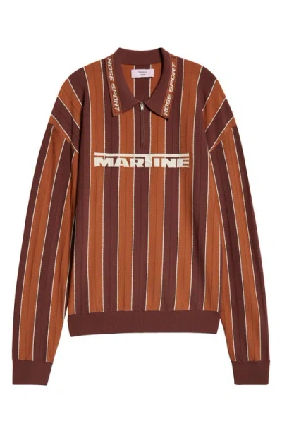 Martine Rose Logo-embellished Striped Woven Polo Shirt Brown