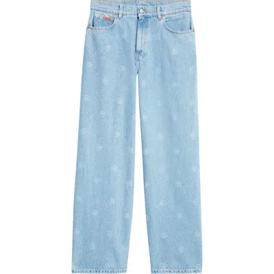 Martine Rose Logo Stamp Wide Leg Jeans In Blue R All Over Blue