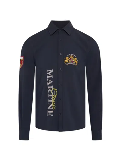 Martine Rose Logo-embroidered Sports Shirt In Blue