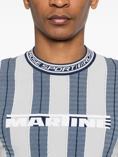 Martine Rose Logo-jacquard Striped Viscose-blend T-shirt In Blue