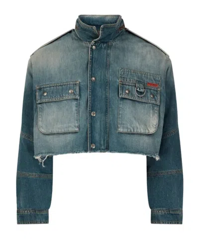 Martine Rose Logo-patch Denim Cropped Jacket In Blue