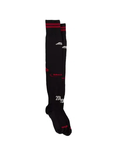Martine Rose Logo-print Striped-trim Socks In Black