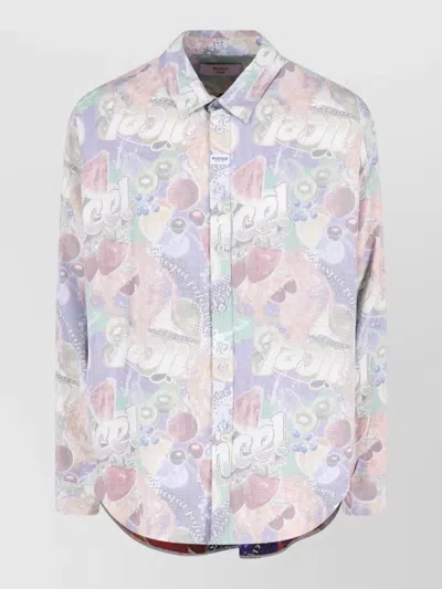 Martine Rose Long Sleeve Top All Over Print Curved Hem In Metallic