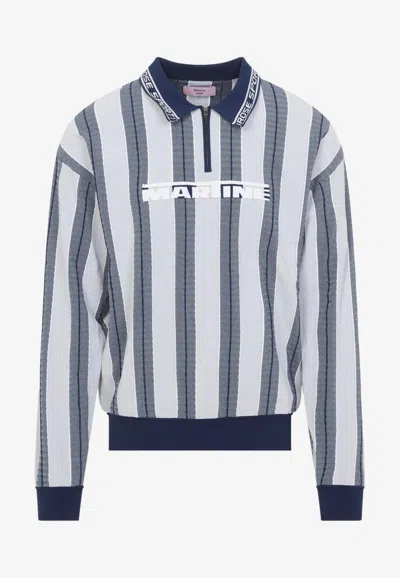 Martine Rose Long-sleeved Stripe Polo T-shirt In Blue