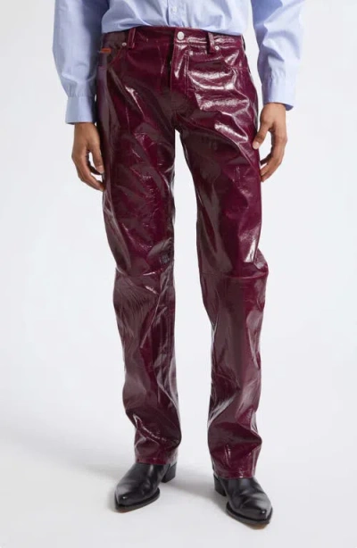 Martine Rose Low Rise Crinkled Faux Leather Straight Leg Pants In Burgundy