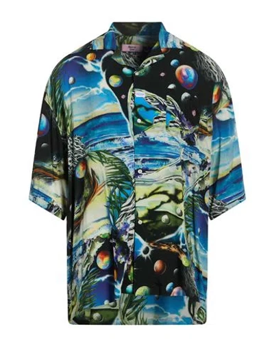 Martine Rose Man Shirt Blue Size L Viscose In Black