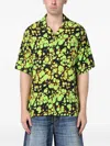 Martine Rose Green Bowling Shirt With Abstract Pattern In Brown