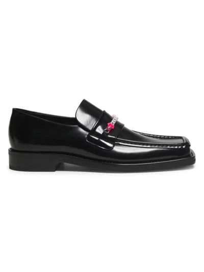 Martine Rose 3.5cm Leather Square Toe Beaded Loafers In Black High Shine