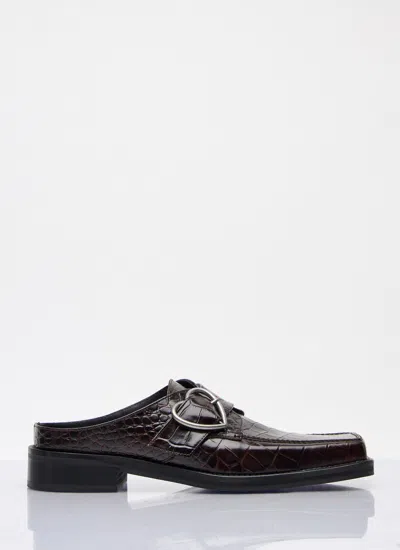 Martine Rose Men Square Toe Buckle Mules In Brown