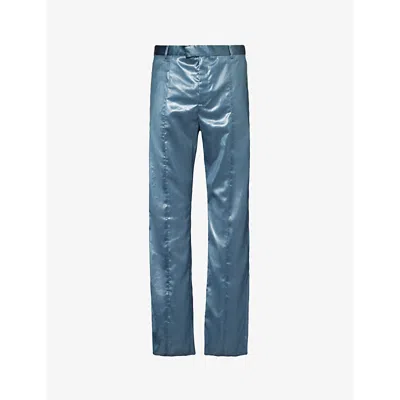 Martine Rose Blue Slim-fit Trousers In Wet Look Petrol