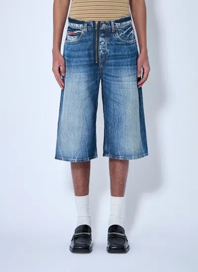 Martine Rose Men Zip-up Jean Shorts In Blue