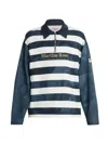 MARTINE ROSE MEN'S ZIP-UP STRIPED LONG-SLEEVE POLO