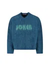 Martine Rose V-neck Mohair Sweater With Ribbed Trims And Prominent Logo In Blue