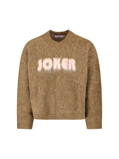Martine Rose Mohair Sweater With V-neck And Bold Logo In Brown