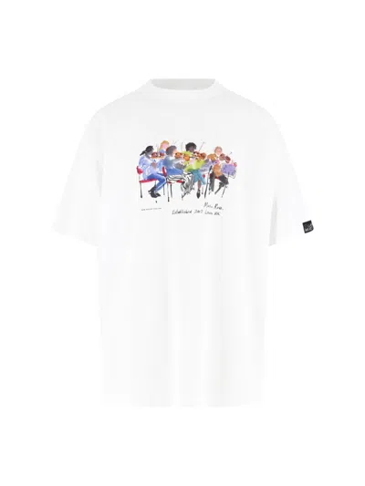 Martine Rose Multicolor Printed Cotton T-shirt With Crew Neckline And Dropped Shoulders In White