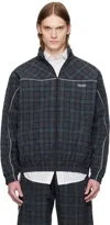 Martine Rose Lightweight Polyamide Jacket With Modern Plaid Pattern In Blk