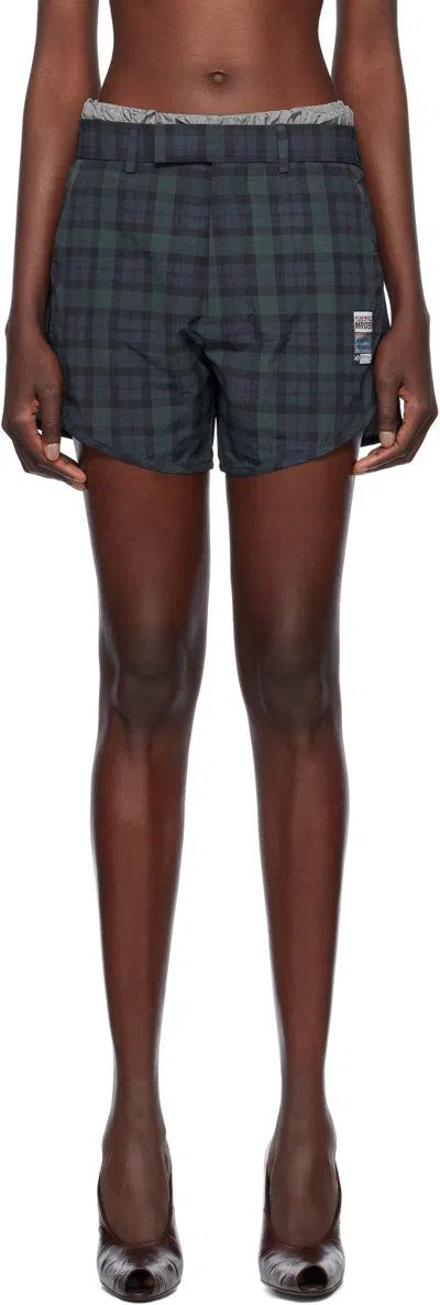 Martine Rose Navy & Green Tailored Gym Shorts In Blk Black Tartan