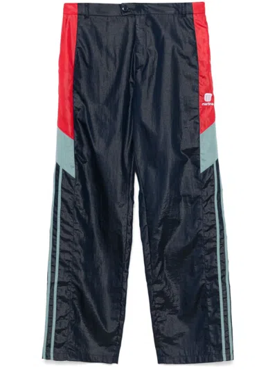 Martine Rose Navy Blue Color-block Sports Trousers In Black