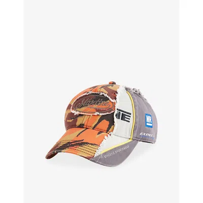 Martine Rose Orange Camo Grey Collage Contrasting-panel Cotton Baseball Cap In White