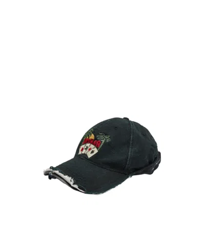 Martine Rose Palm-tree Embroidered Frayed Brim Cap In Black