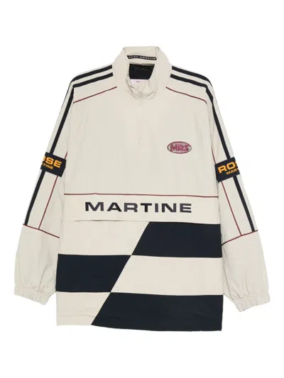 Martine Rose Panelled Logo-emblem Half-zip Sweater In Neutral