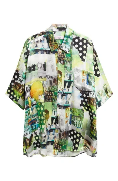 Martine Rose Patchwork Print Boxy Silk Button-up Shirt In Green