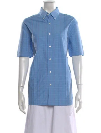 Pre-owned Martine Rose Plaid Print Short Sleeve Button-up Top In Blue
