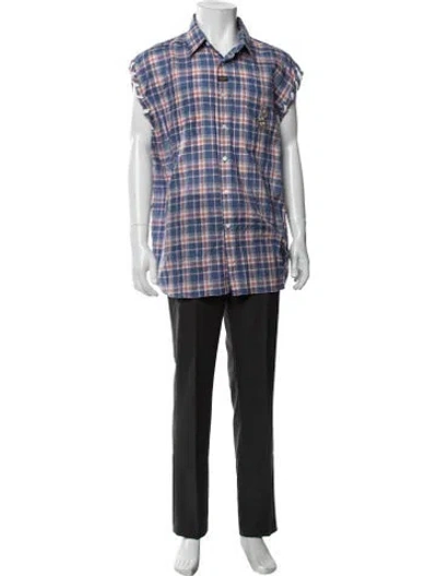 Pre-owned Martine Rose Plaid Print Sleeveless Shirt In Blue