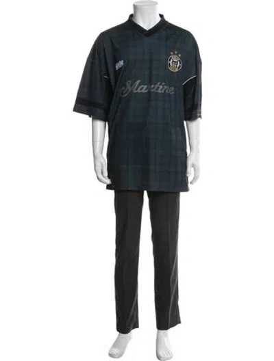 Pre-owned Martine Rose Plaid Print V-neck Jersey In Blue