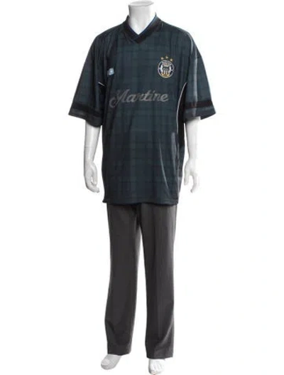 Pre-owned Martine Rose Plaid Print V-neck Jersey In Blue