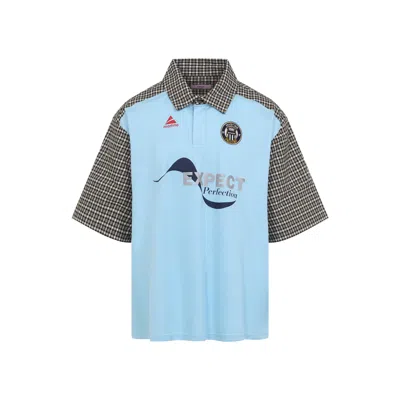 Martine Rose Checked Sleeve Polo Shirt In Blue