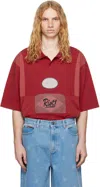 MARTINE ROSE RED OVERSIZED PANELLED POLO