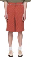 Martine Rose Red Twisted Skate Shorts In Red-yellow Stripe
