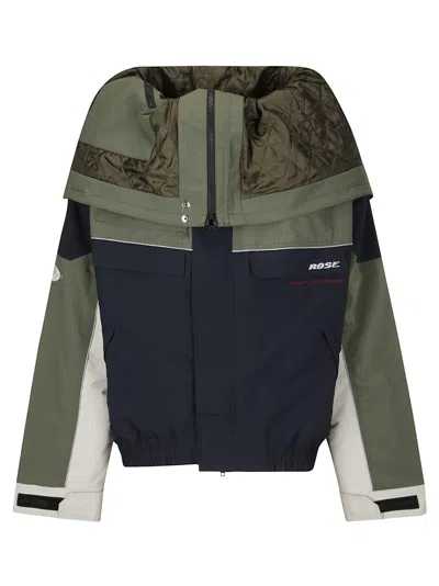 Martine Rose Verse Sports Folded-high-collar Contrast-panels Relaxed-fit Woven Jacket Green Navy In Multi