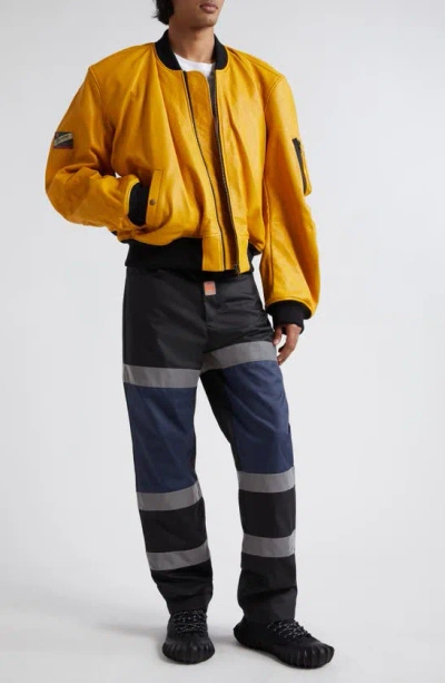 Martine Rose Rider Leather Bomber Jacket In Citrine