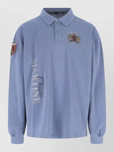 Martine Rose Short Sleeve Shirt Polo Collar Ribbed Cuffs In Blue