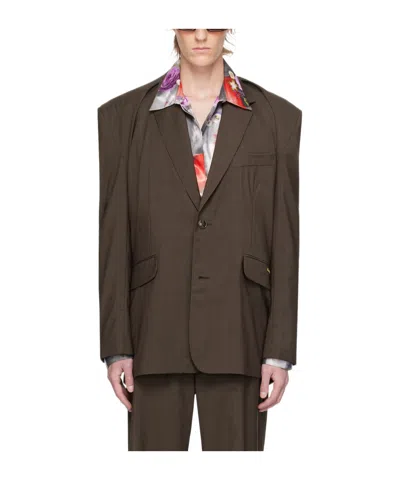 Martine Rose Slit Detail Suit Coat In Brown