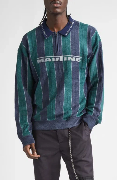 Martine Rose Sporty Logo Stripe Quarter Zip Polo In Green