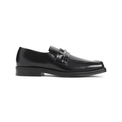 MARTINE ROSE SQUARE TOE BLACK LEATHER LOAFERS