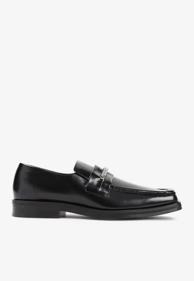 MARTINE ROSE SQUARE-TOE LEATHER LOAFERS