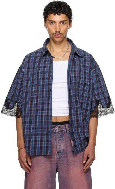 Martine Rose Ssense Exclusive Navy Lace Overshirt In Blue