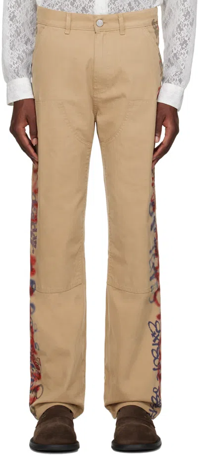 Martine Rose Ssense Xx Brown Graffiti Trousers In Cream