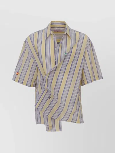 Martine Rose Striped Asymmetric Button-down Shirt In Metallic