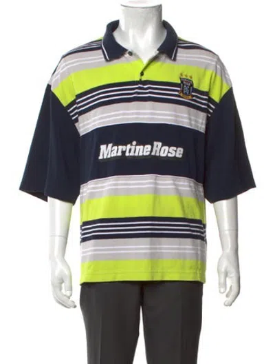 Pre-owned Martine Rose Striped Collar Polo Shirt In Blue