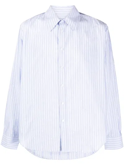 Martine Rose Striped Logo-print Cotton Shirt In Blue