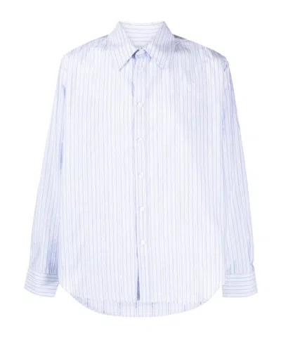 Martine Rose Striped Logo-print Cotton Shirt In White