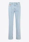 Martine Rose Light Blue Pinstripe Straight Leg Jeans In Blue