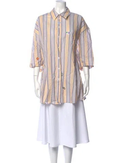 Pre-owned Martine Rose Striped Three-quarter Sleeve Button-up Top W/ Tags In Neutrals