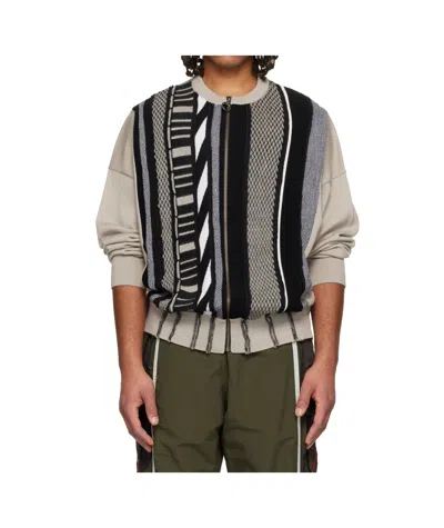 Martine Rose Multi Stripe Wool Zip Cardigan In Gray