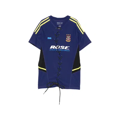 Martine Rose Lace-up Stripe T-shirt In Blue